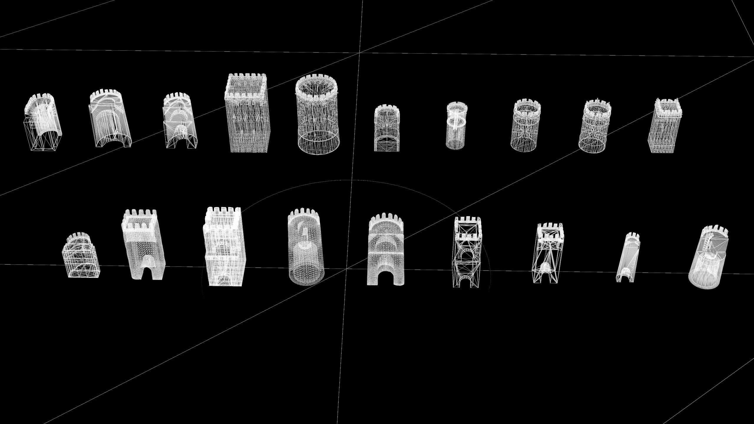 tower group of wooden poles Low-poly 3D model_4