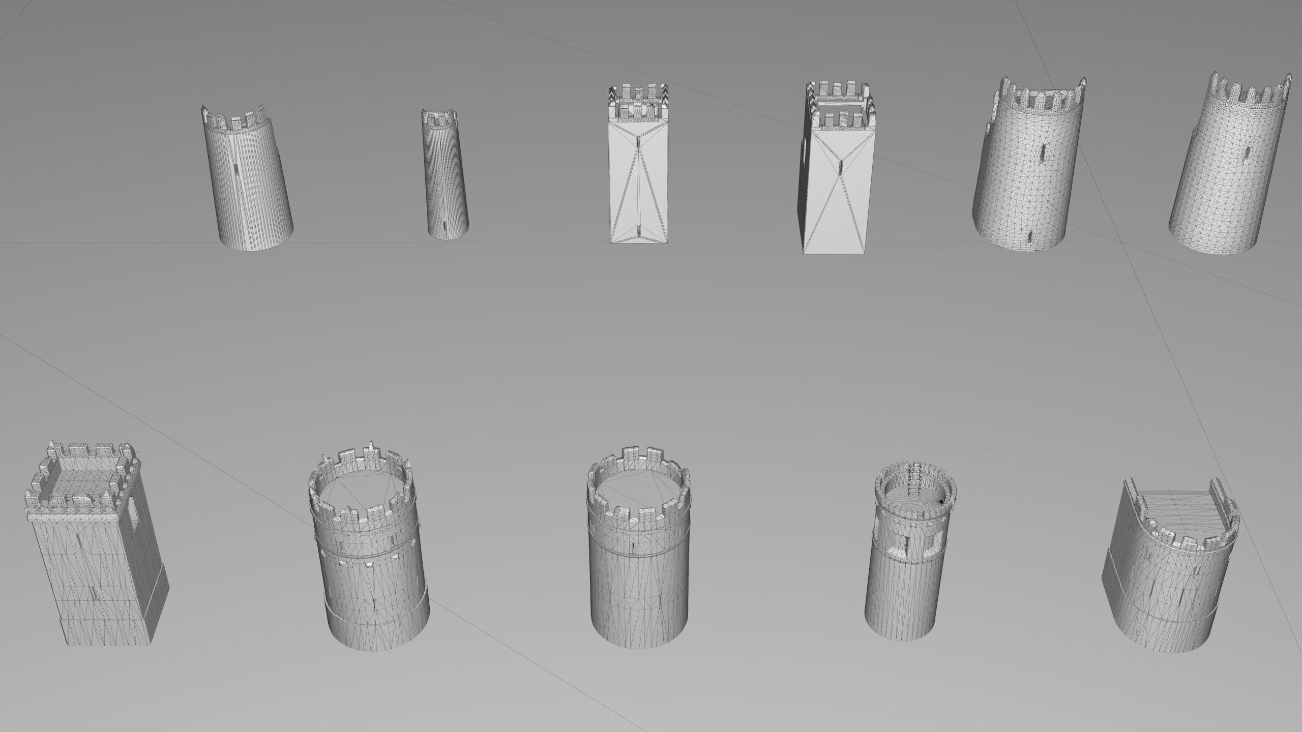 tower group of wooden poles Low-poly 3D model_2