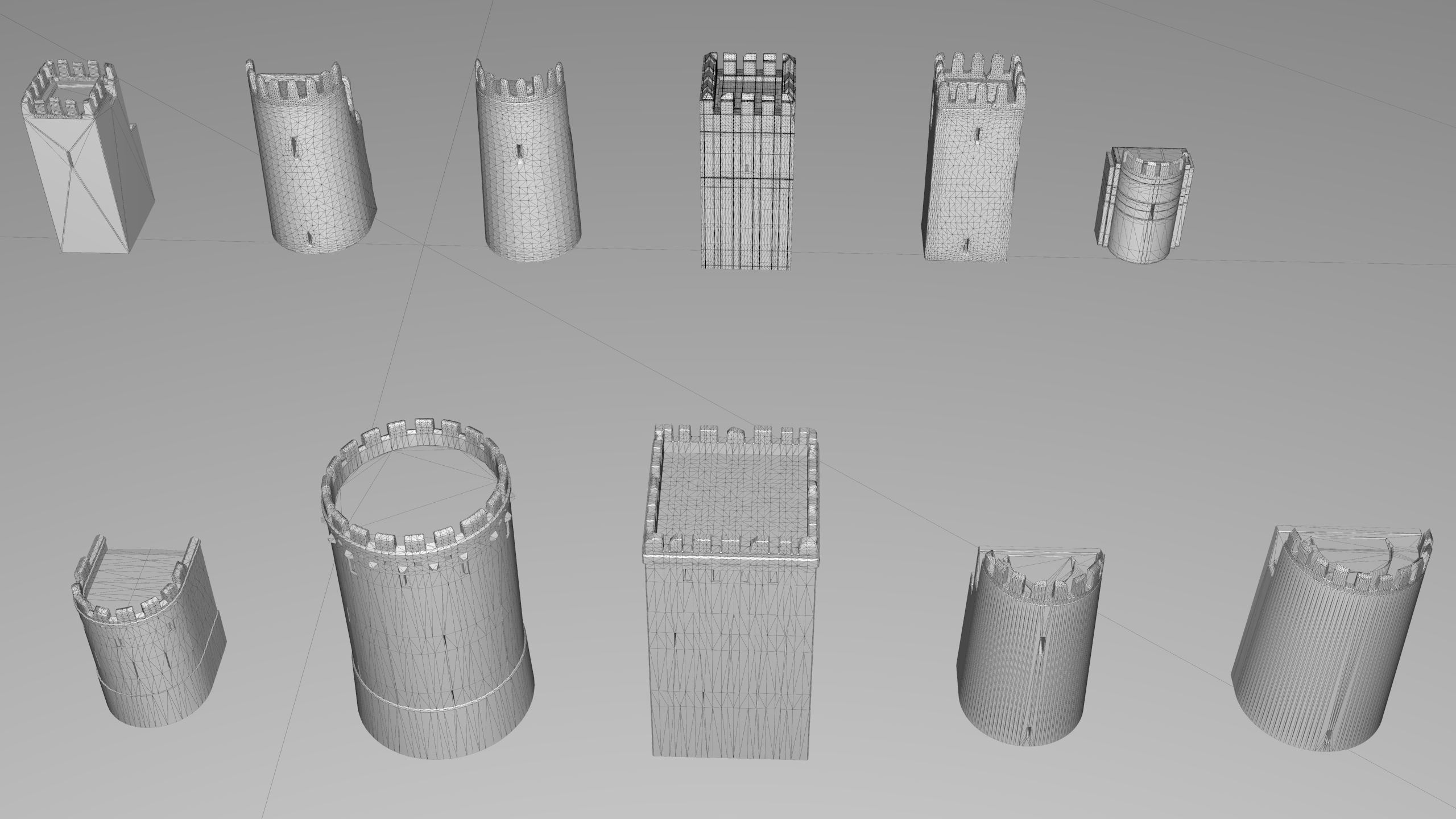 tower group of wooden poles Low-poly 3D model_1