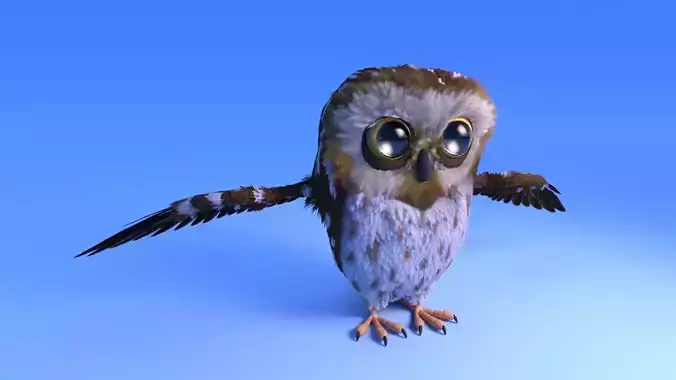 Owl with feather system - Cartoon style Low-poly 3D model