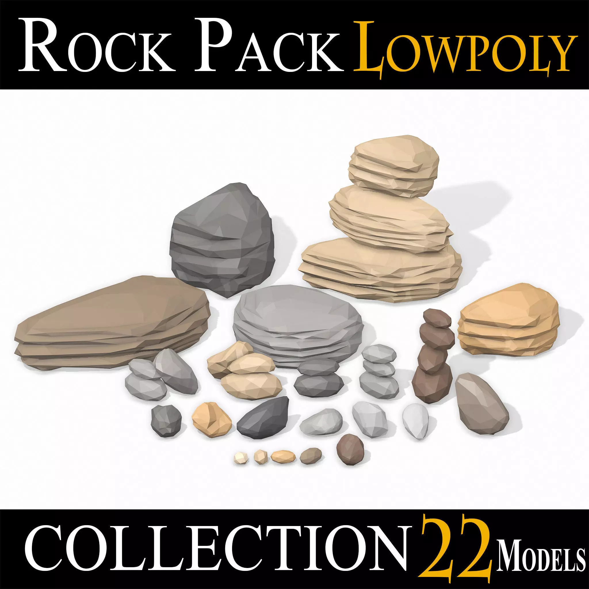 LOW POLY Rock Collection polygonal Low-poly 3D model_0