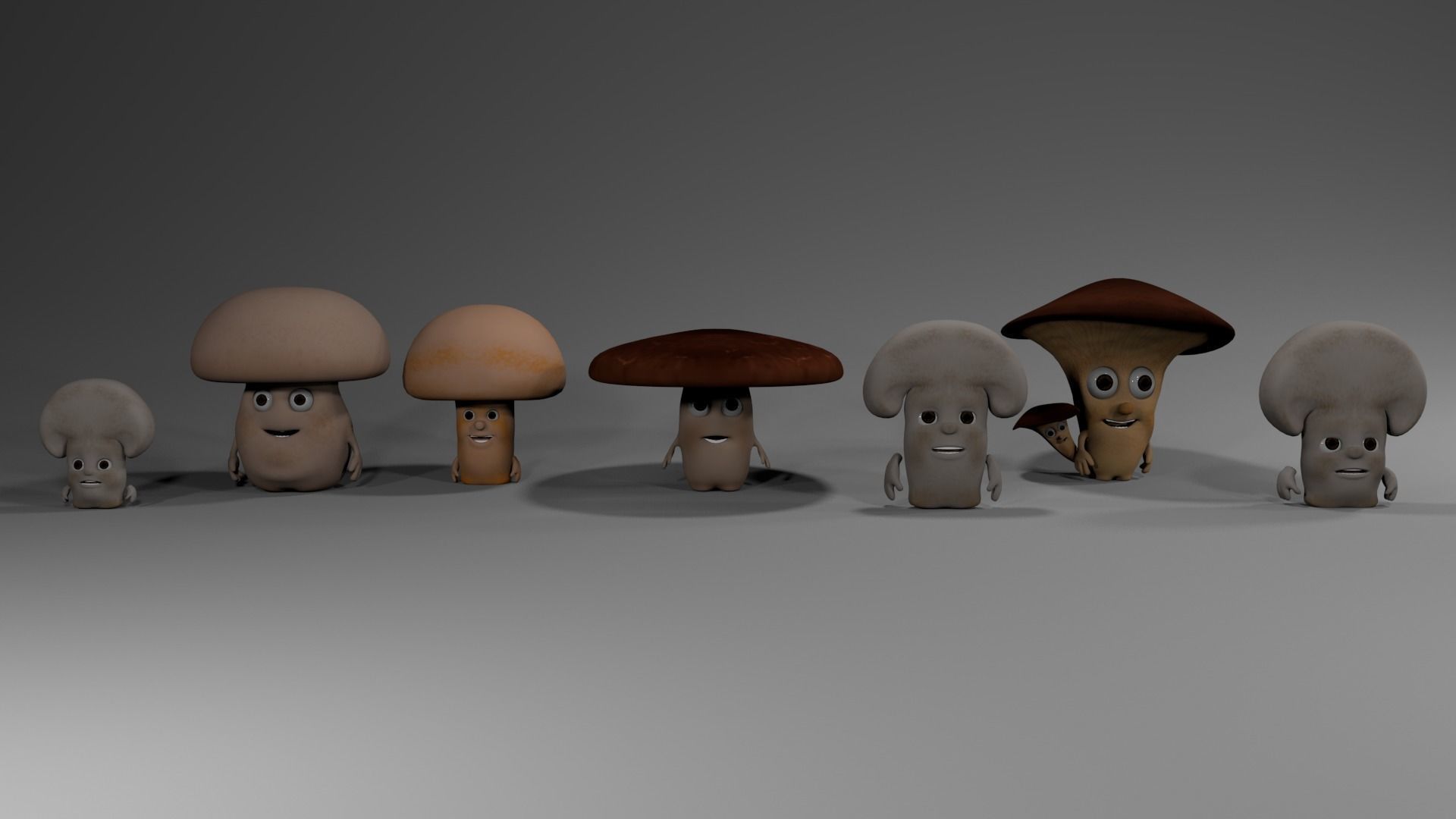 mushroom cartoon character with big ears Low-poly 3D model_3