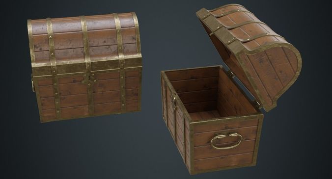 Wooden Chest 1B Low-poly 3D model