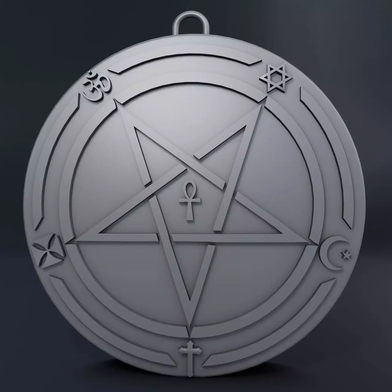 Medallion inverted pentagram 3D print model_0