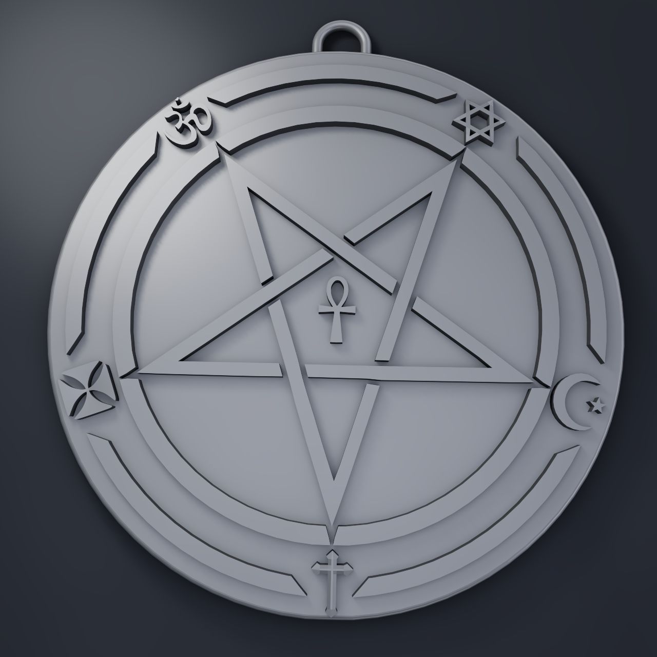 Medallion inverted pentagram 3D print model_3