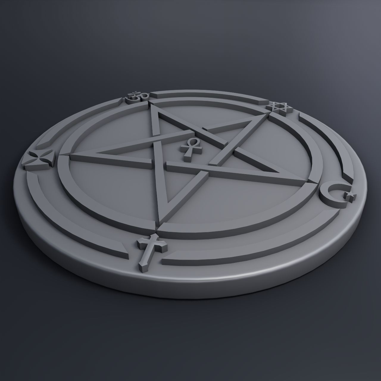 Medallion inverted pentagram 3D print model_2