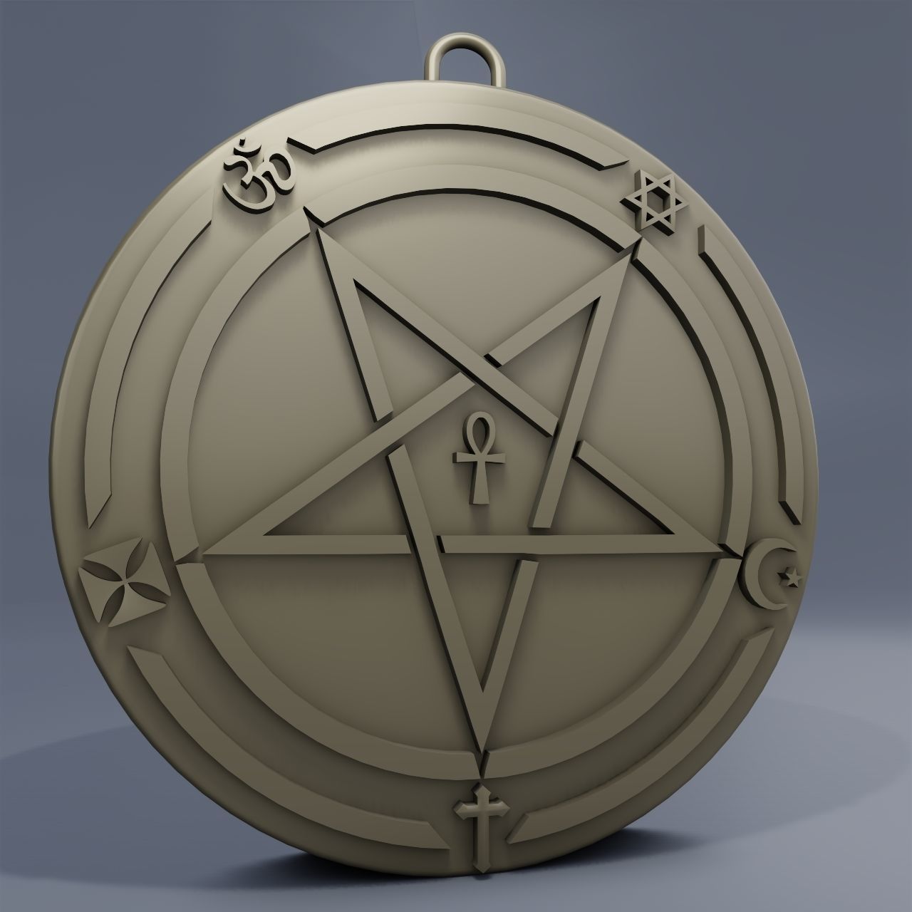 Medallion inverted pentagram 3D print model_4