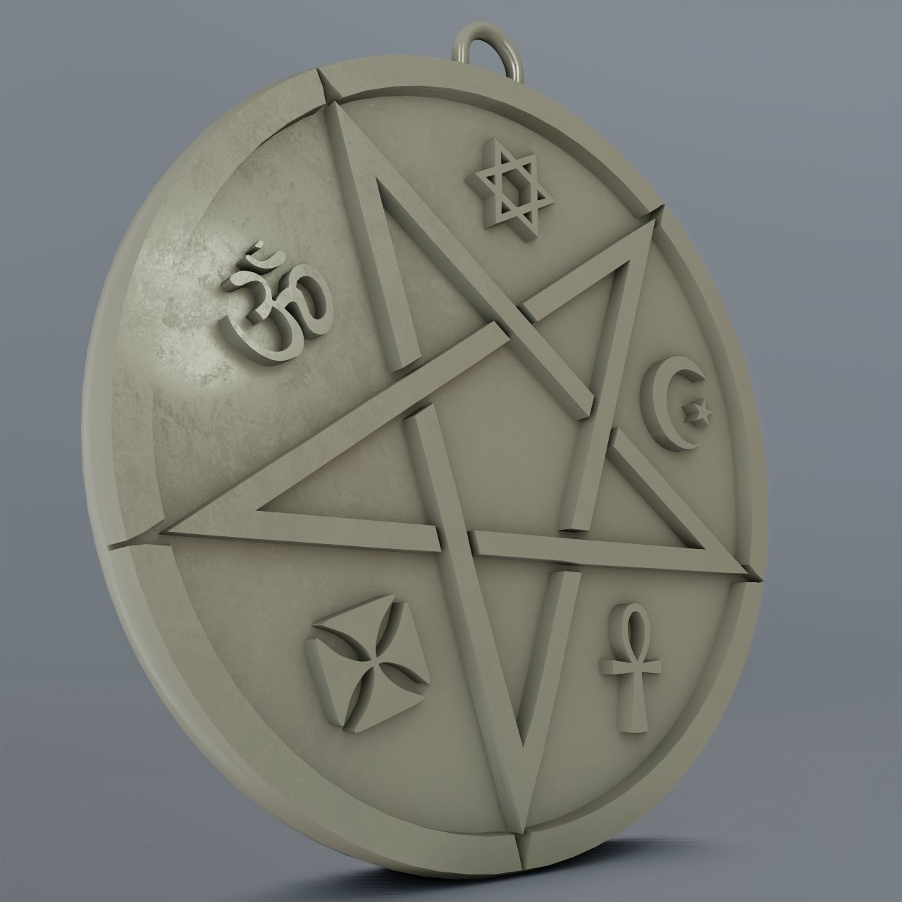 Medallion with inverted pentagram and other symbols 3D print model_6