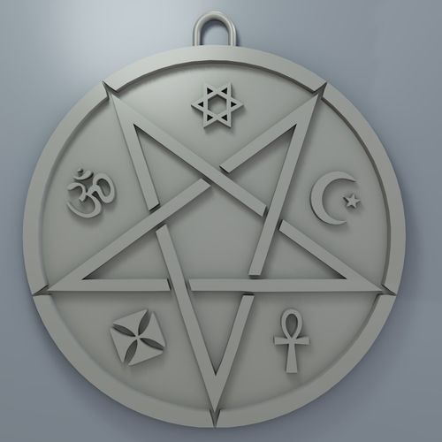 Medallion with inverted pentagram and other symbols 3D print model