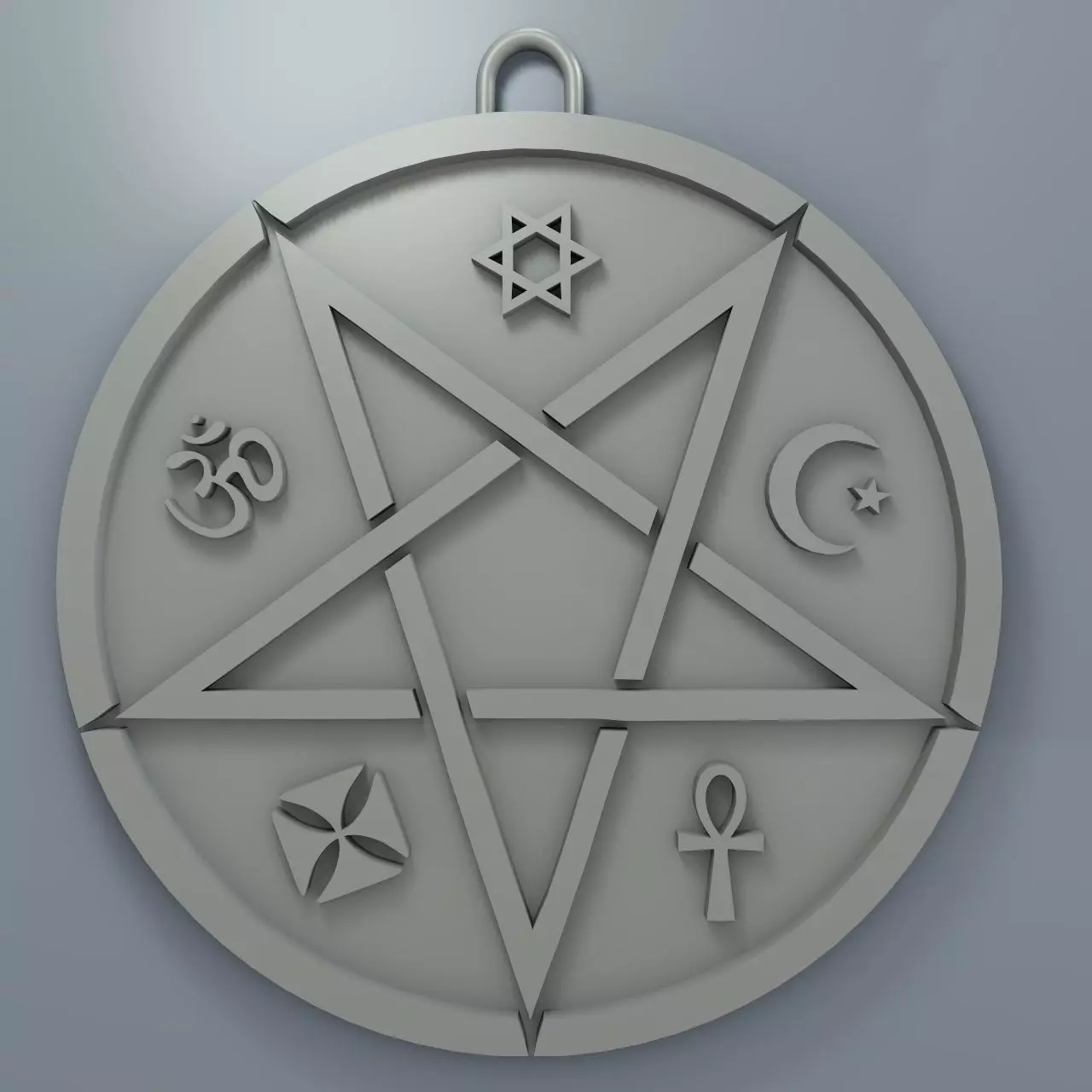 Medallion with inverted pentagram and other symbols 3D print model_0