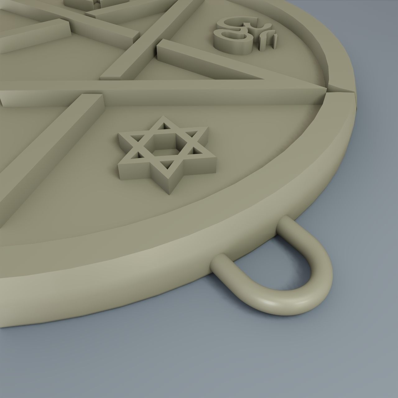 Medallion with inverted pentagram and other symbols 3D print model_1