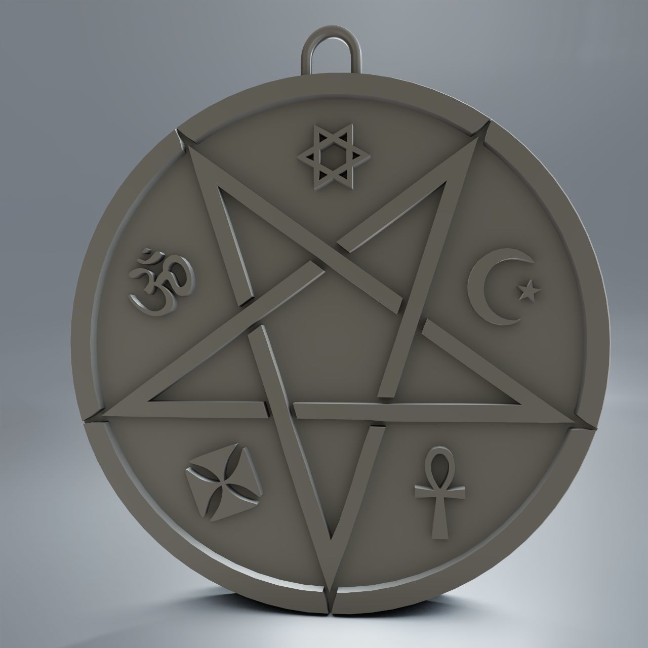 Medallion with inverted pentagram and other symbols 3D print model_2