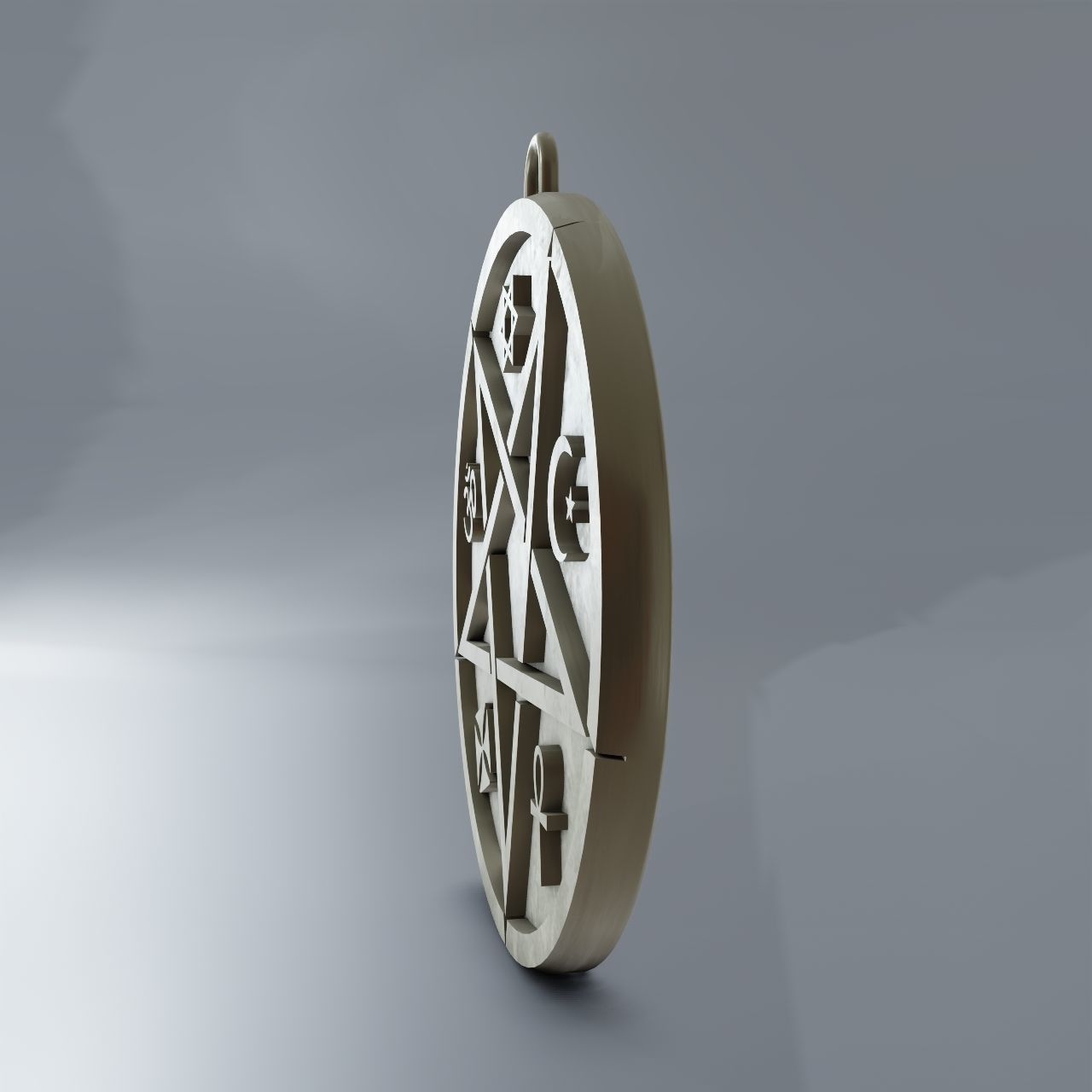 Medallion with inverted pentagram and other symbols 3D print model_4