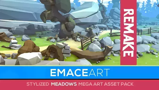 Stylized Free Meadows art game Unity asset pack Free low-poly 3D model