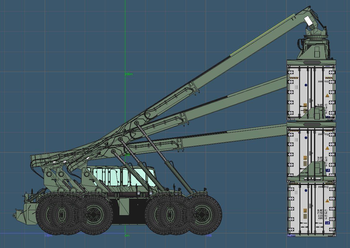 US MARINES Reach stacker RT-240 with 40ft and 20ft container 3D model_6