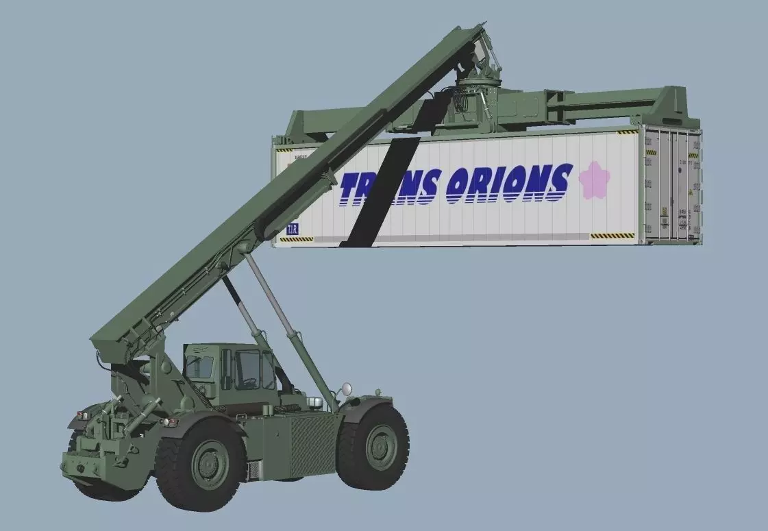 US MARINES Reach stacker RT-240 with 40ft and 20ft container 3D model_0