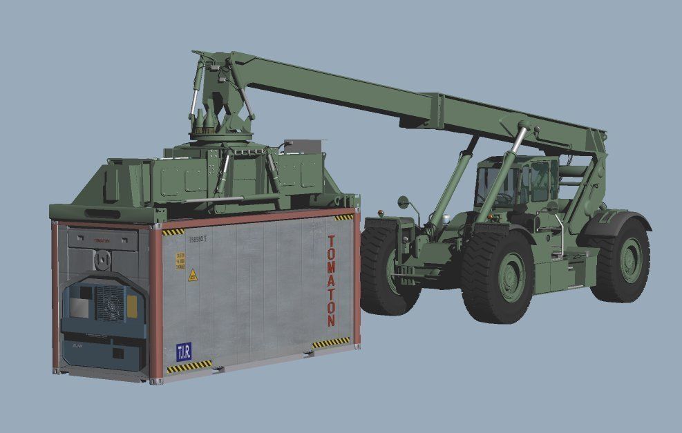US MARINES Reach stacker RT-240 with 40ft and 20ft container 3D model_2