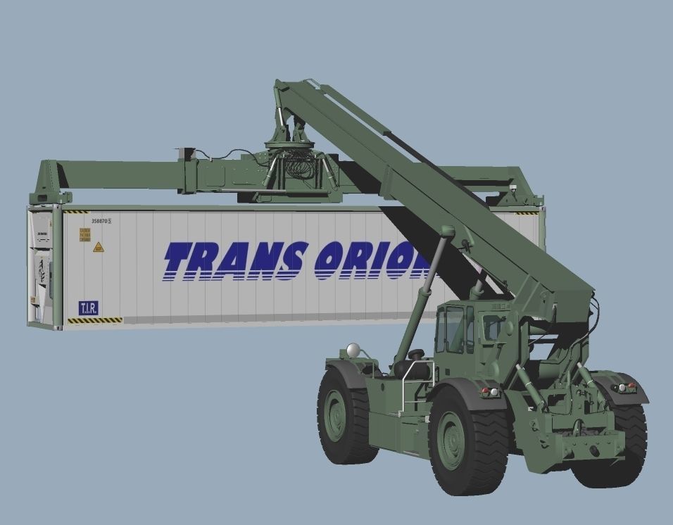 US MARINES Reach stacker RT-240 with 40ft and 20ft container 3D model_1