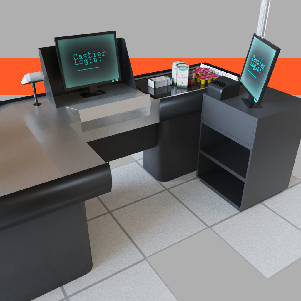 Checkout counter desk for grocer supermarket store 3D model_6