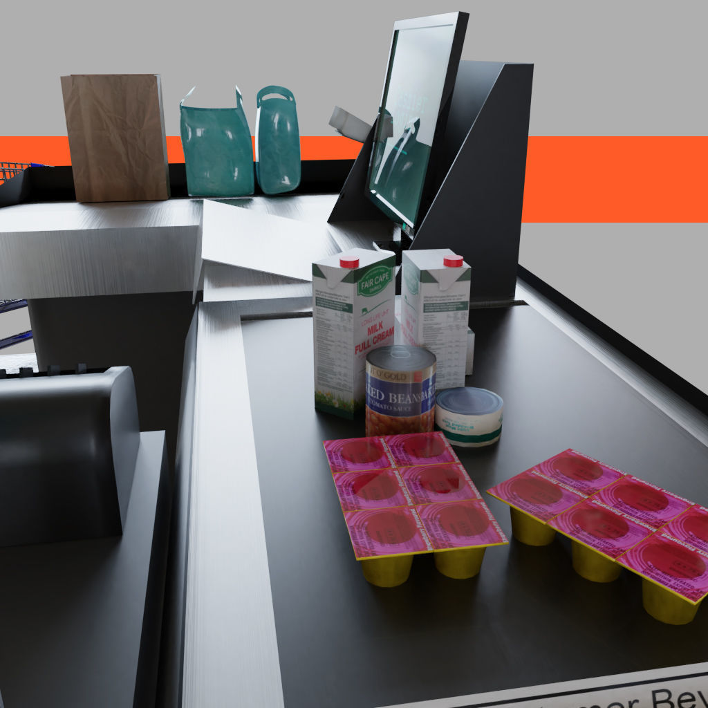 Checkout counter desk for grocer supermarket store 3D model_4