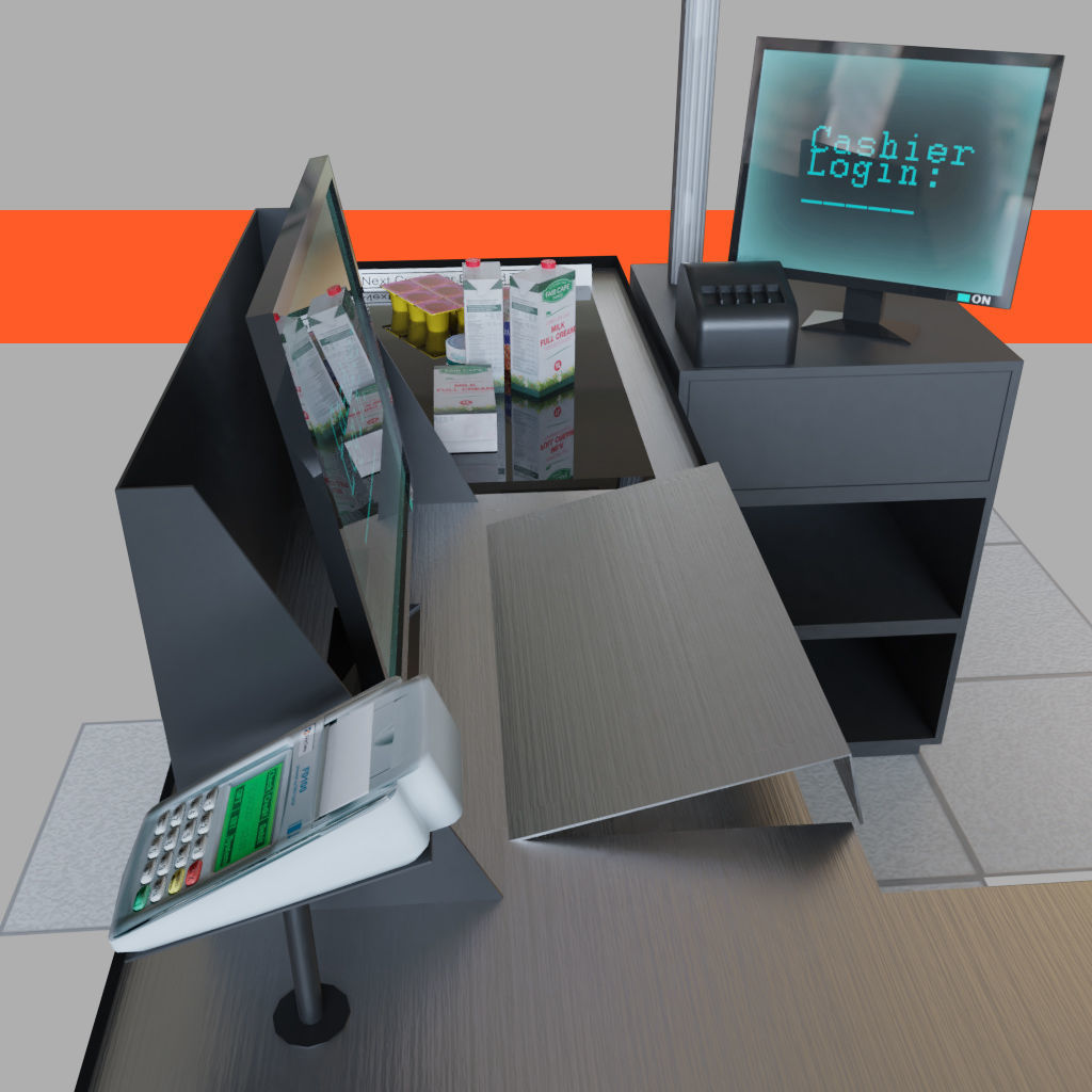 Checkout counter desk for grocer supermarket store 3D model_3