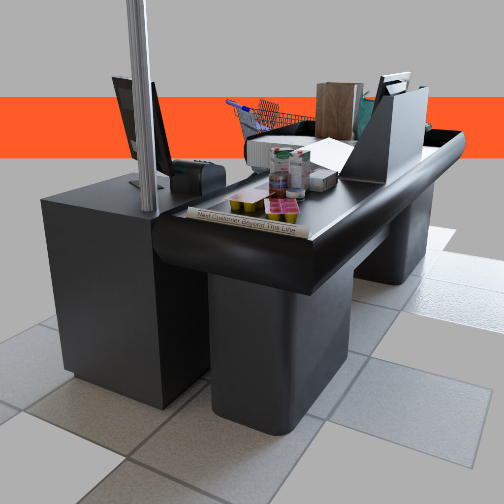 Checkout counter desk for grocer supermarket store 3D model_5