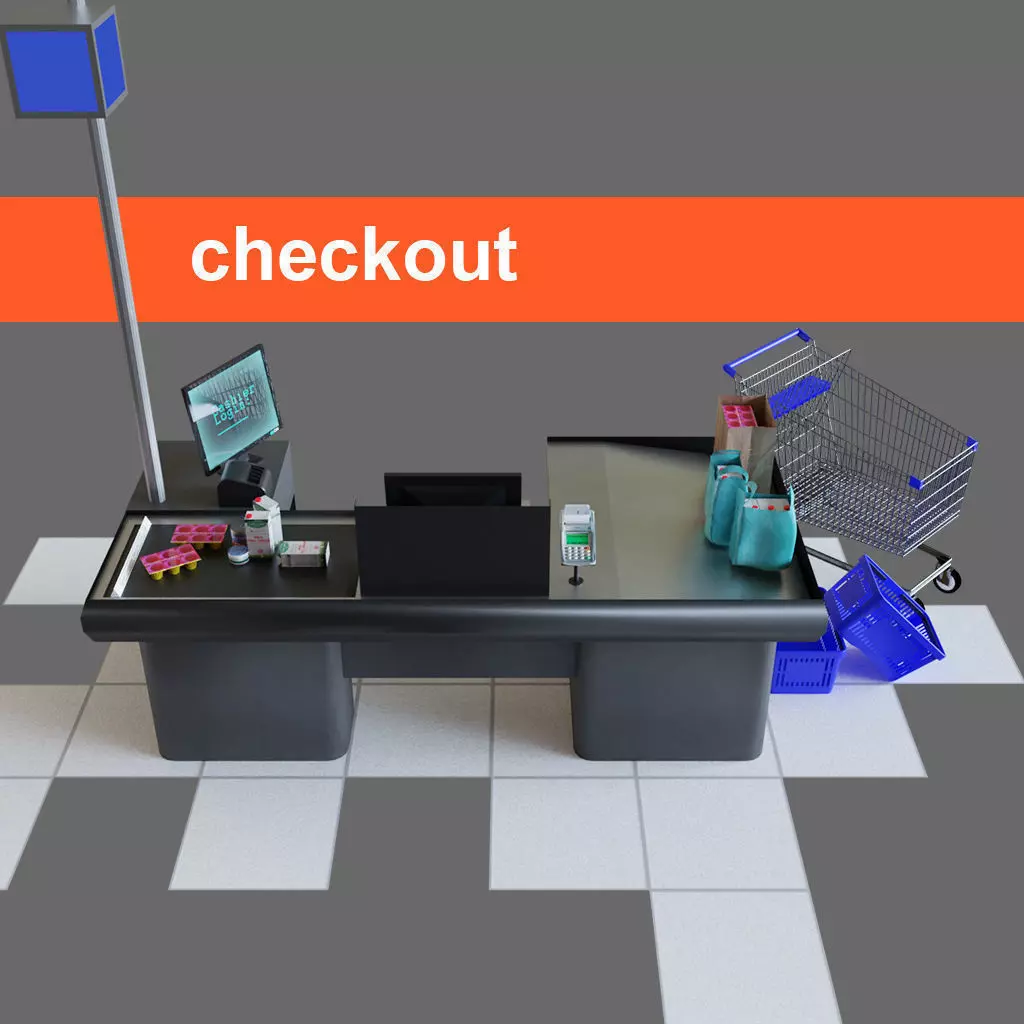 Checkout counter desk for grocer supermarket store 3D model_0