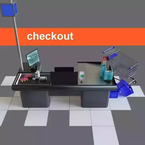 Checkout counter desk for grocer supermarket store 3D model