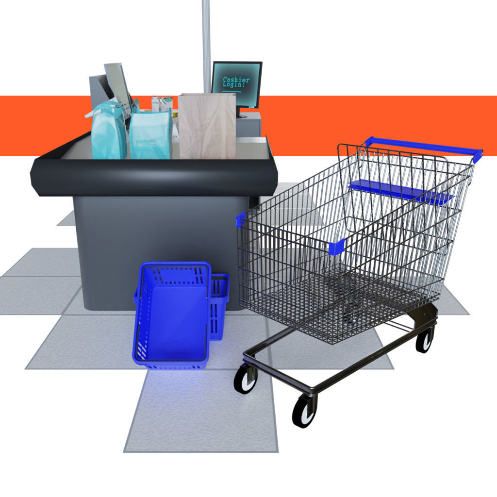 Checkout counter desk for grocer supermarket store 3D model_7