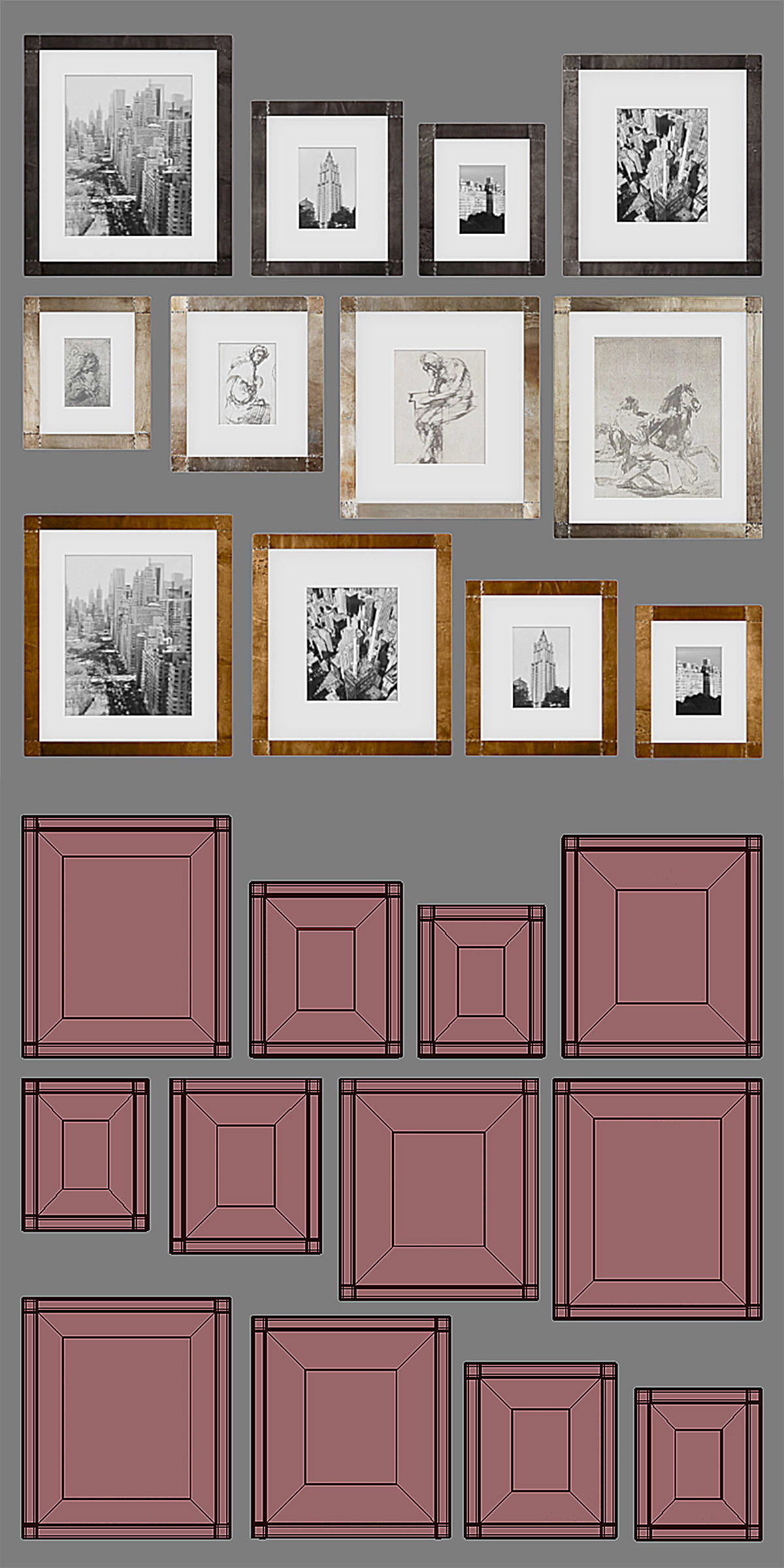 RH Antiqued Nailhead Gallery Frames 3D model_2