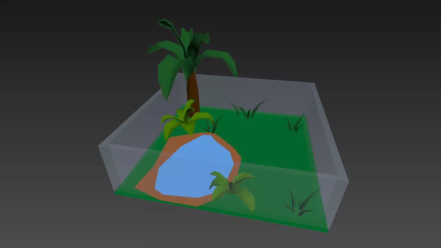 Low poly cage aquarium with palm tree in it Low-poly 3D model
