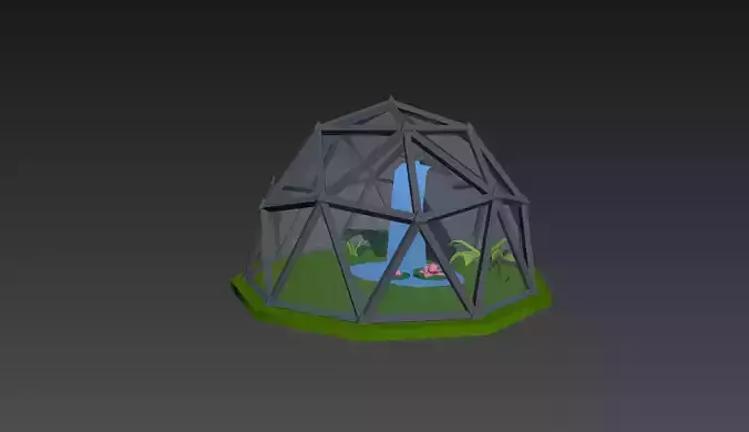Low poly cage waterfall Low-poly 3D model