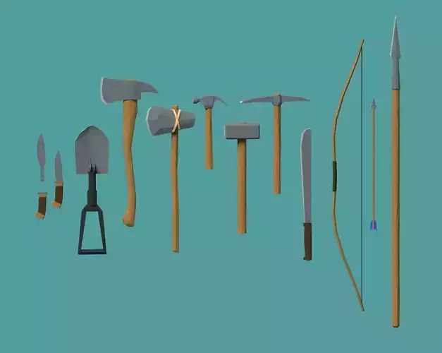 Low-poly Tools axes and Low-poly 3D model