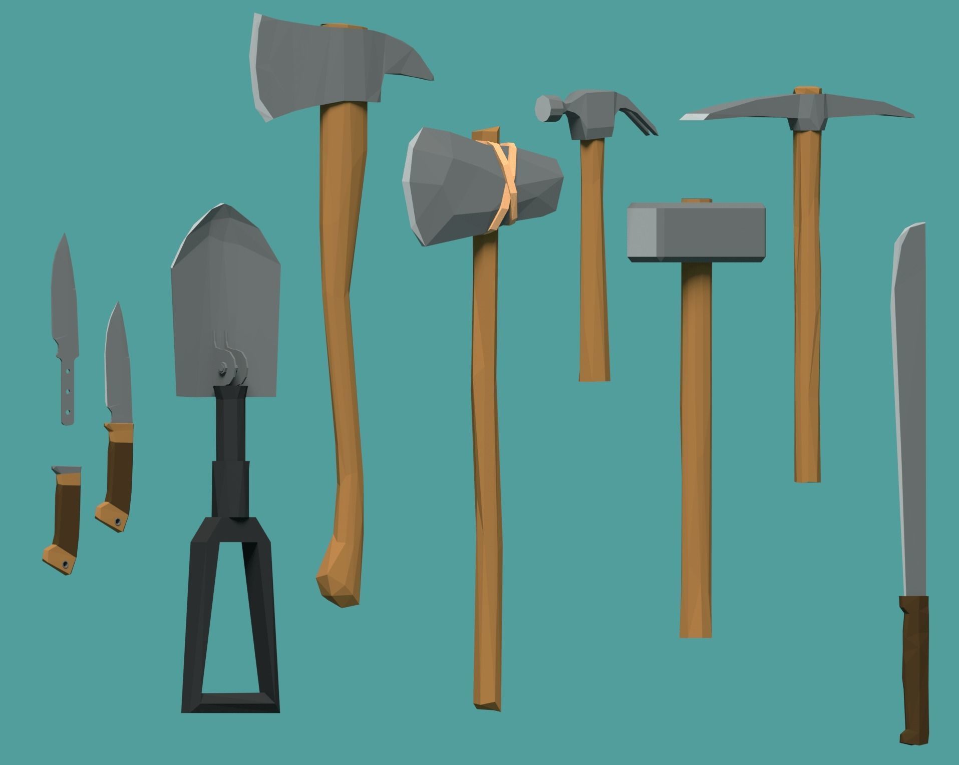 Low-poly Tools axes and Low-poly 3D model_1