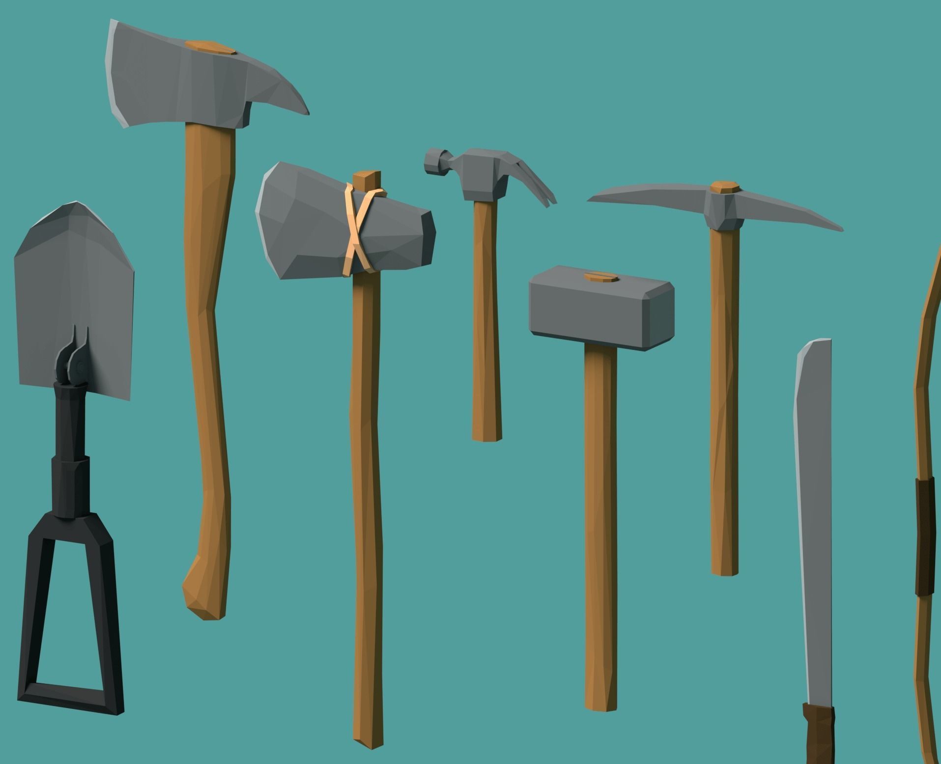Low-poly Tools axes and Low-poly 3D model_4