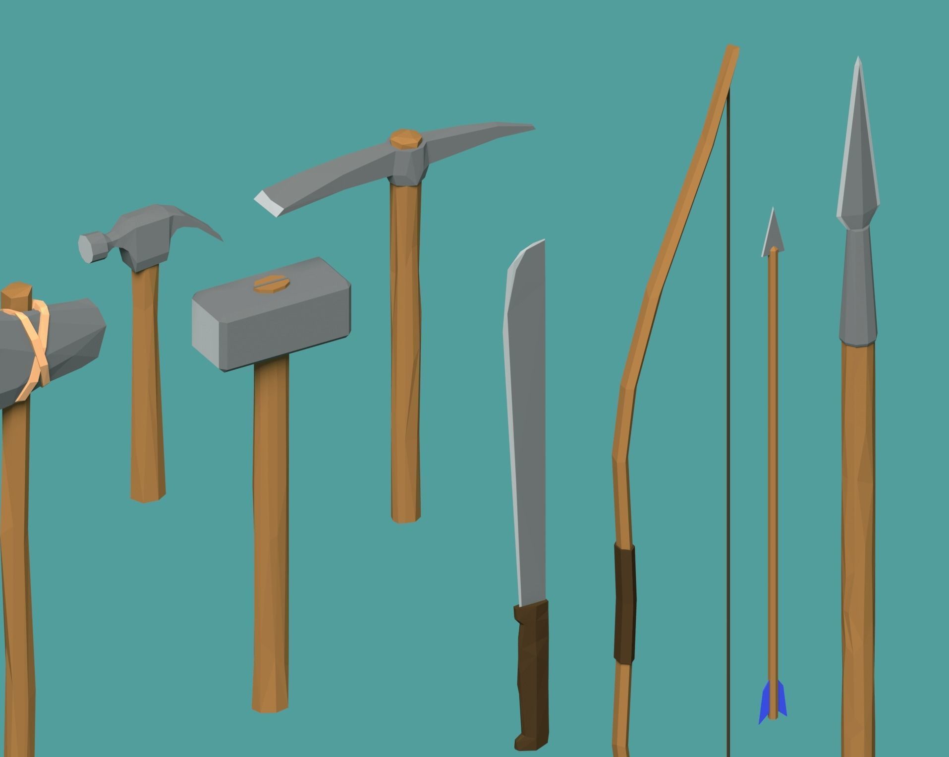 Low-poly Tools axes and Low-poly 3D model_5