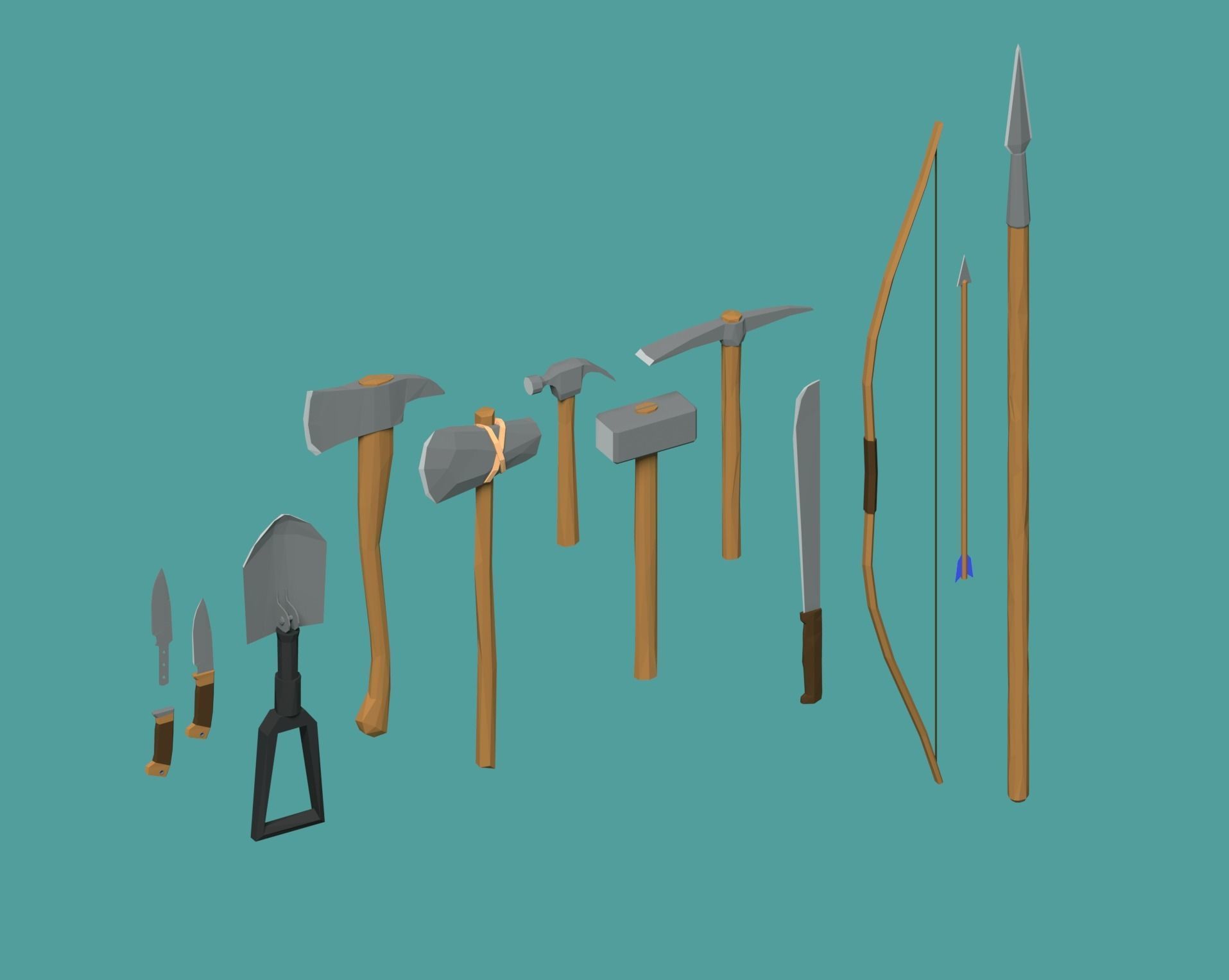 Low-poly Tools axes and Low-poly 3D model_3