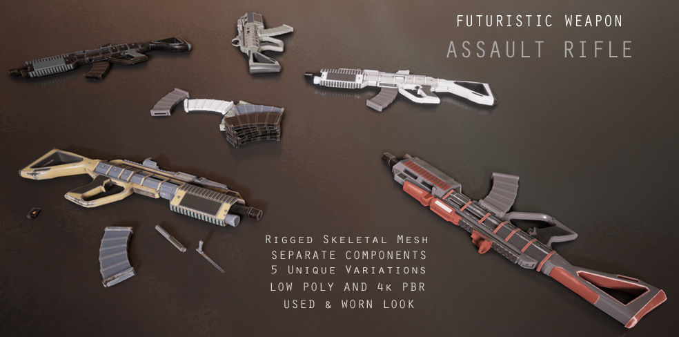 Sci-fi Futuristic Assault rifle Low-poly 3D model_2