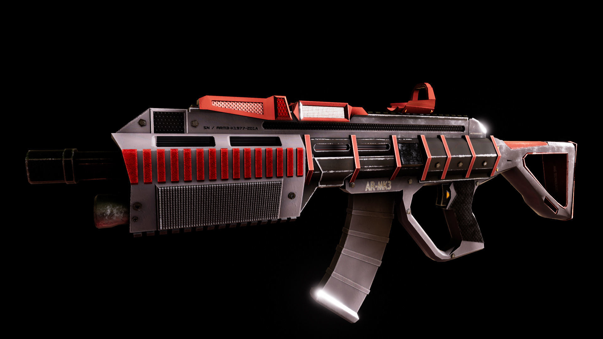 Sci-fi Futuristic Assault rifle Low-poly 3D model_19