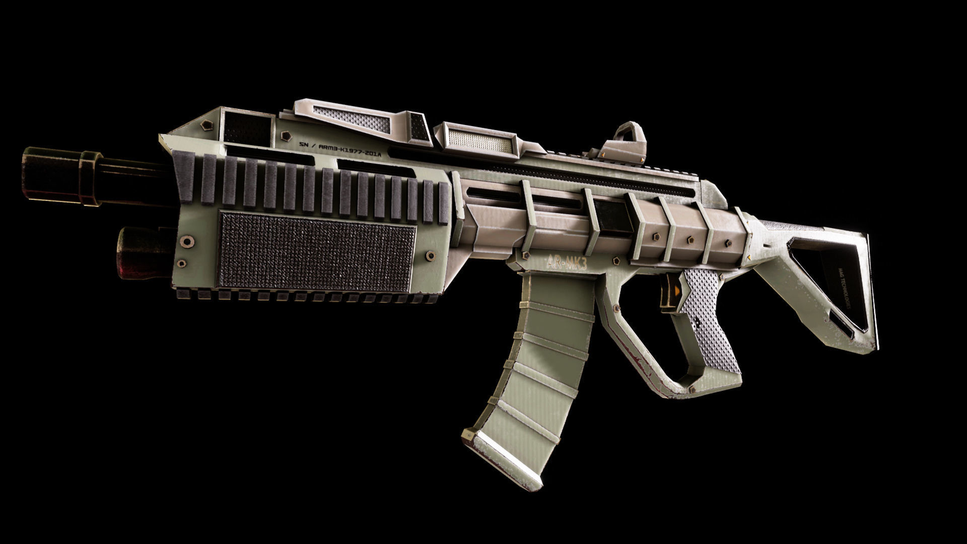 Sci-fi Futuristic Assault rifle Low-poly 3D model_16