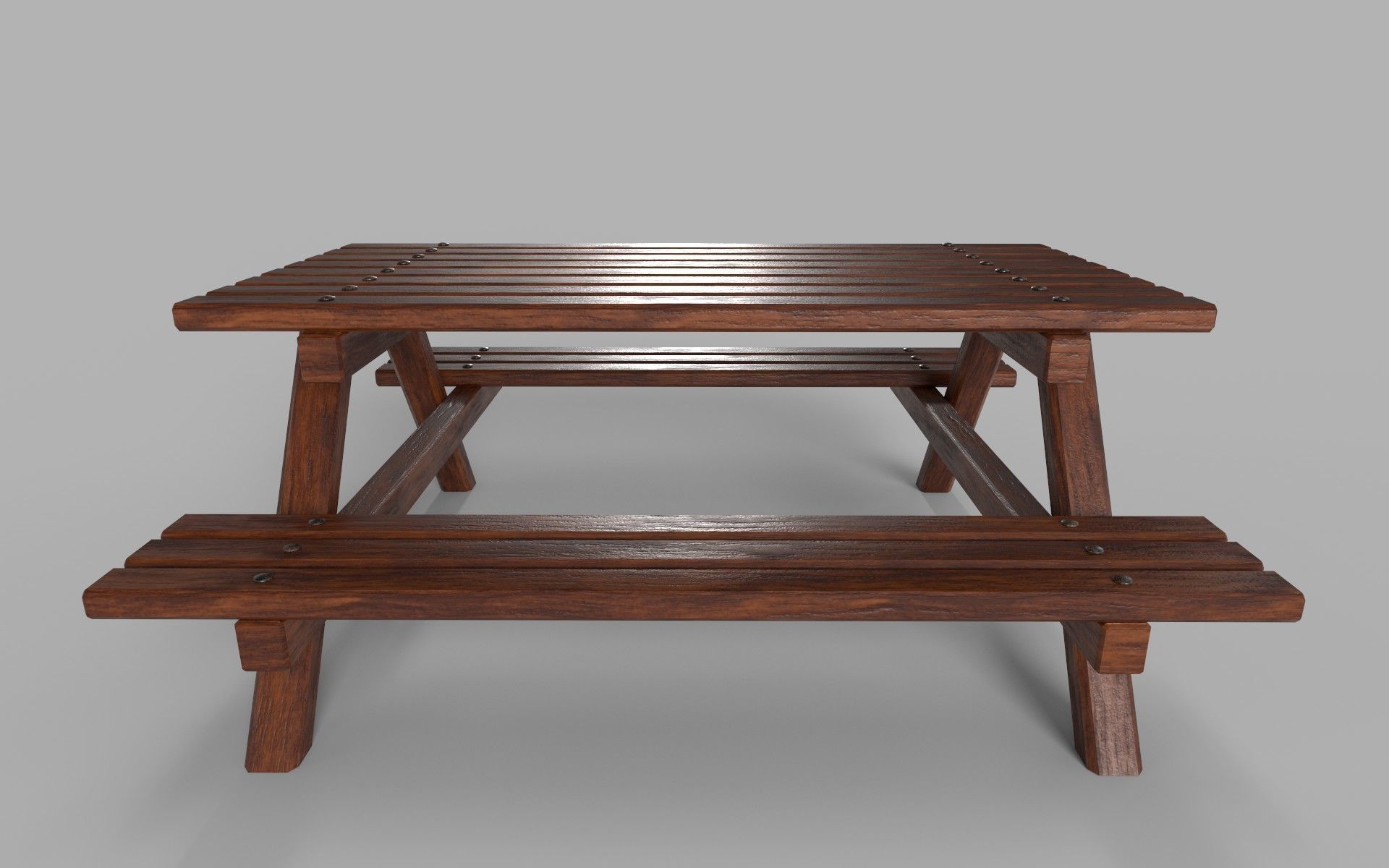 Wooden Picnic Table Low-Poly PBR Game Ready 3D Model Low-poly 3D model_8
