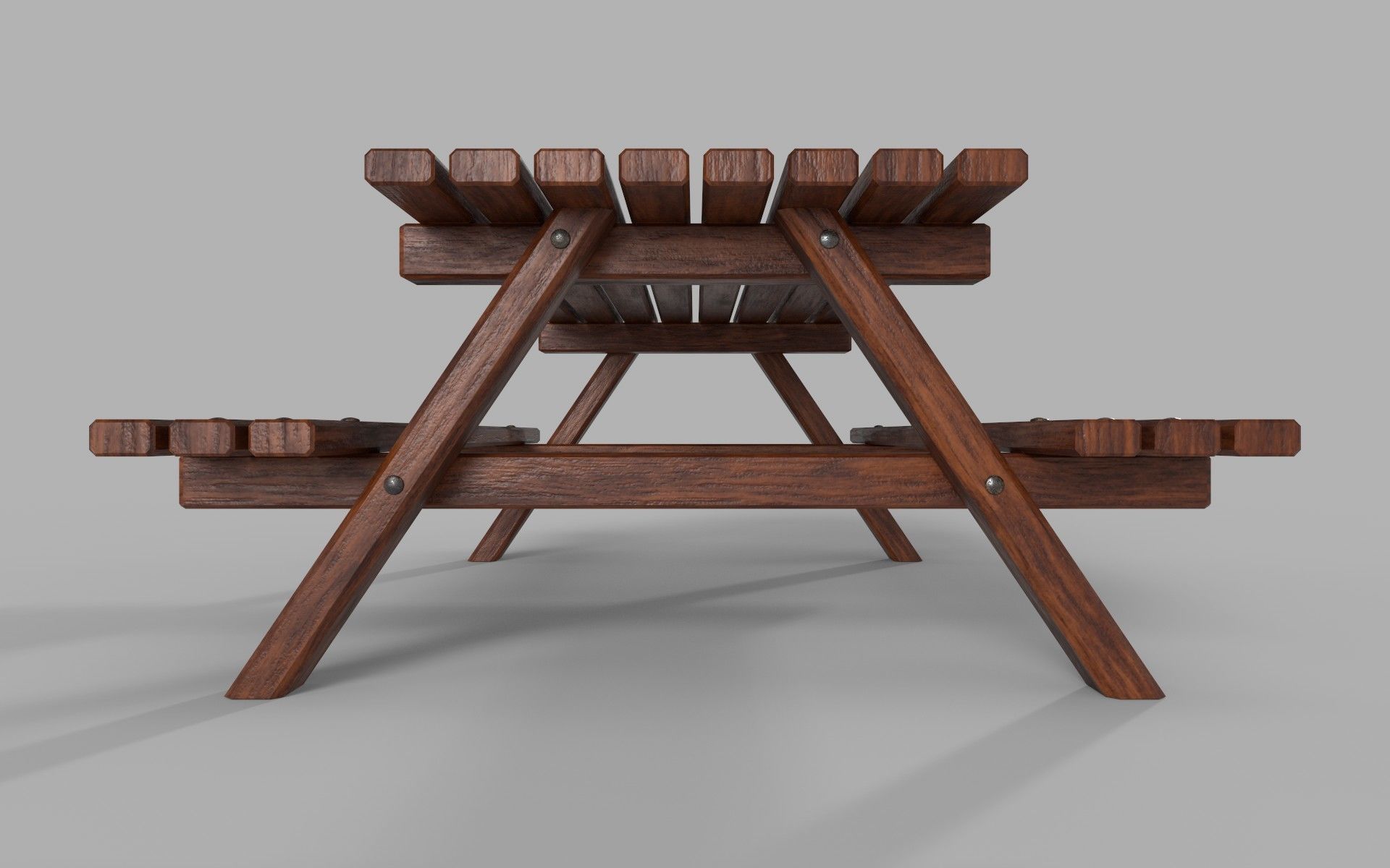 Wooden Picnic Table Low-Poly PBR Game Ready 3D Model Low-poly 3D model_6