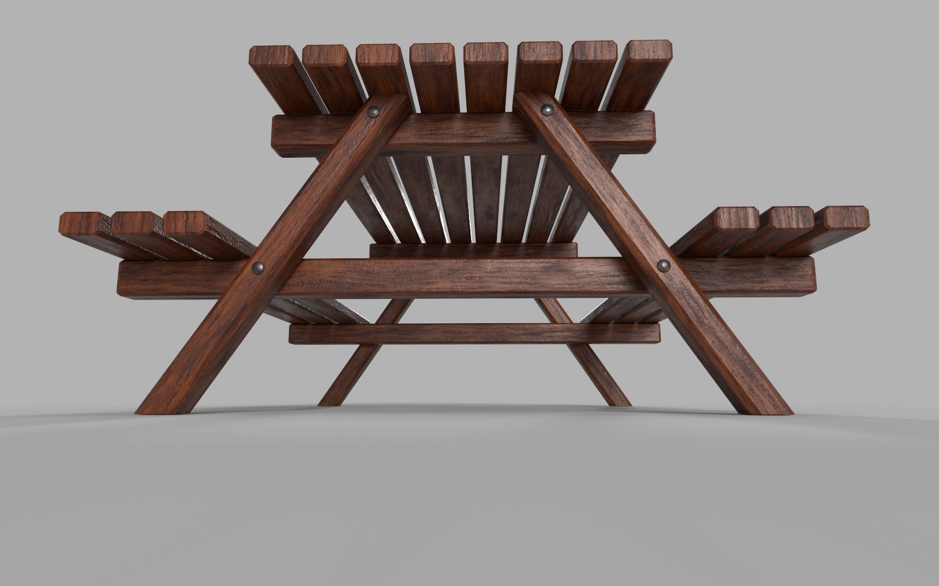 Wooden Picnic Table Low-Poly PBR Game Ready 3D Model Low-poly 3D model_11