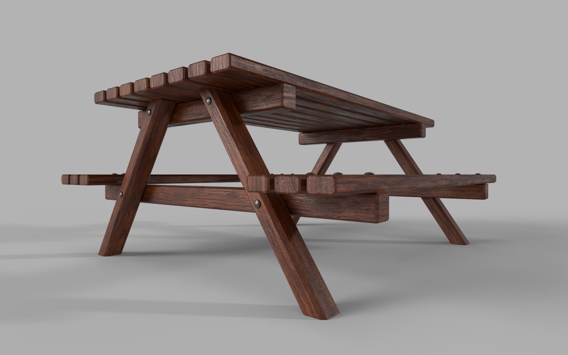 Wooden Picnic Table Low-Poly PBR Game Ready 3D Model Low-poly 3D model_10