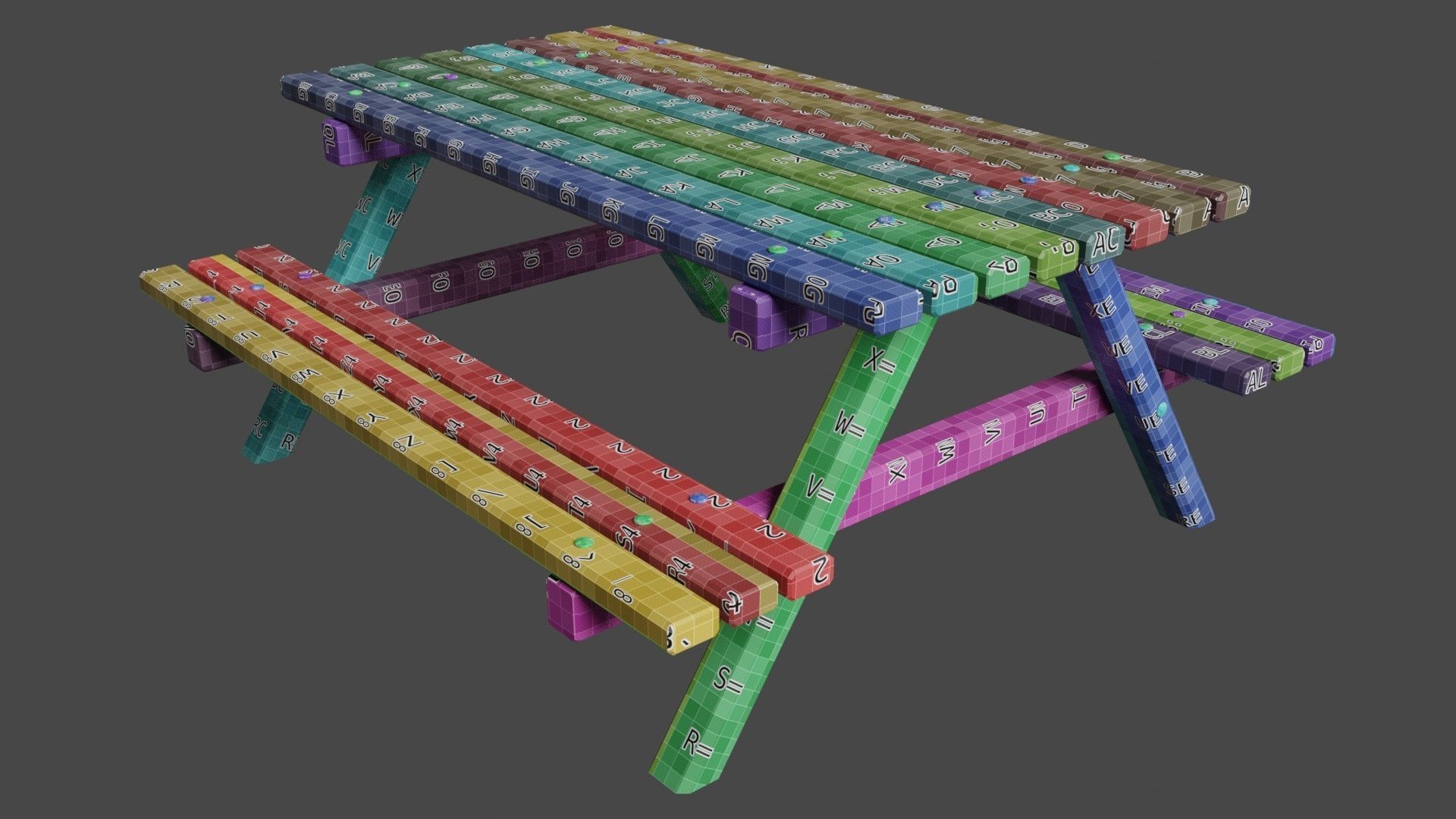 Wooden Picnic Table Low-Poly PBR Game Ready 3D Model Low-poly 3D model_14