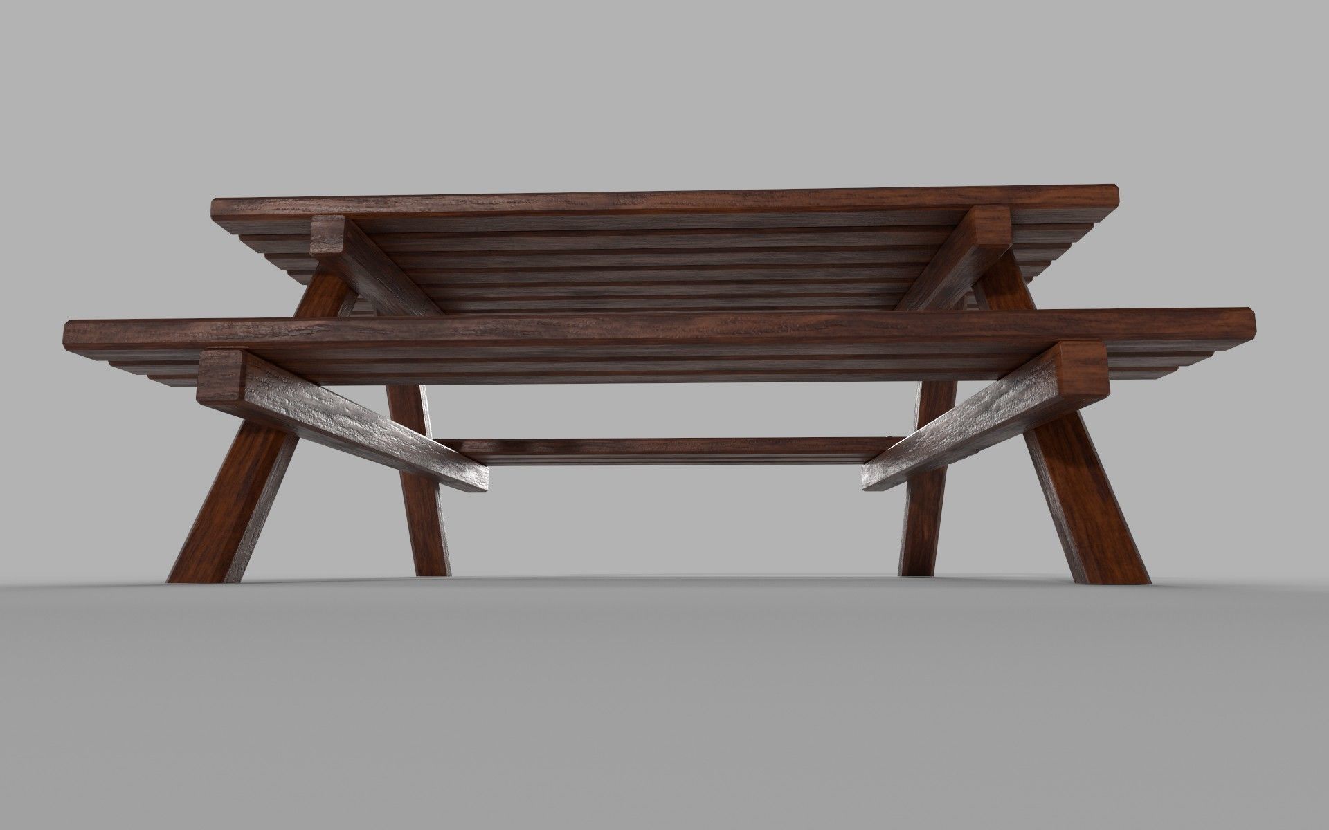 Wooden Picnic Table Low-Poly PBR Game Ready 3D Model Low-poly 3D model_9