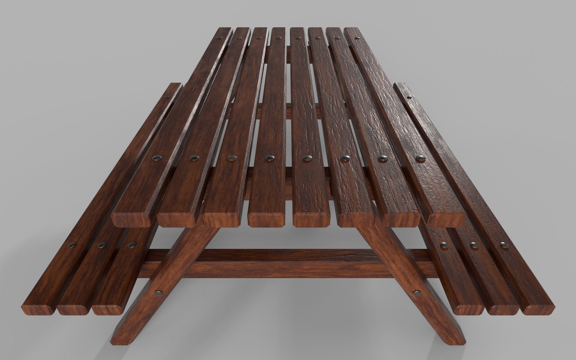 Wooden Picnic Table Low-Poly PBR Game Ready 3D Model Low-poly 3D model_12