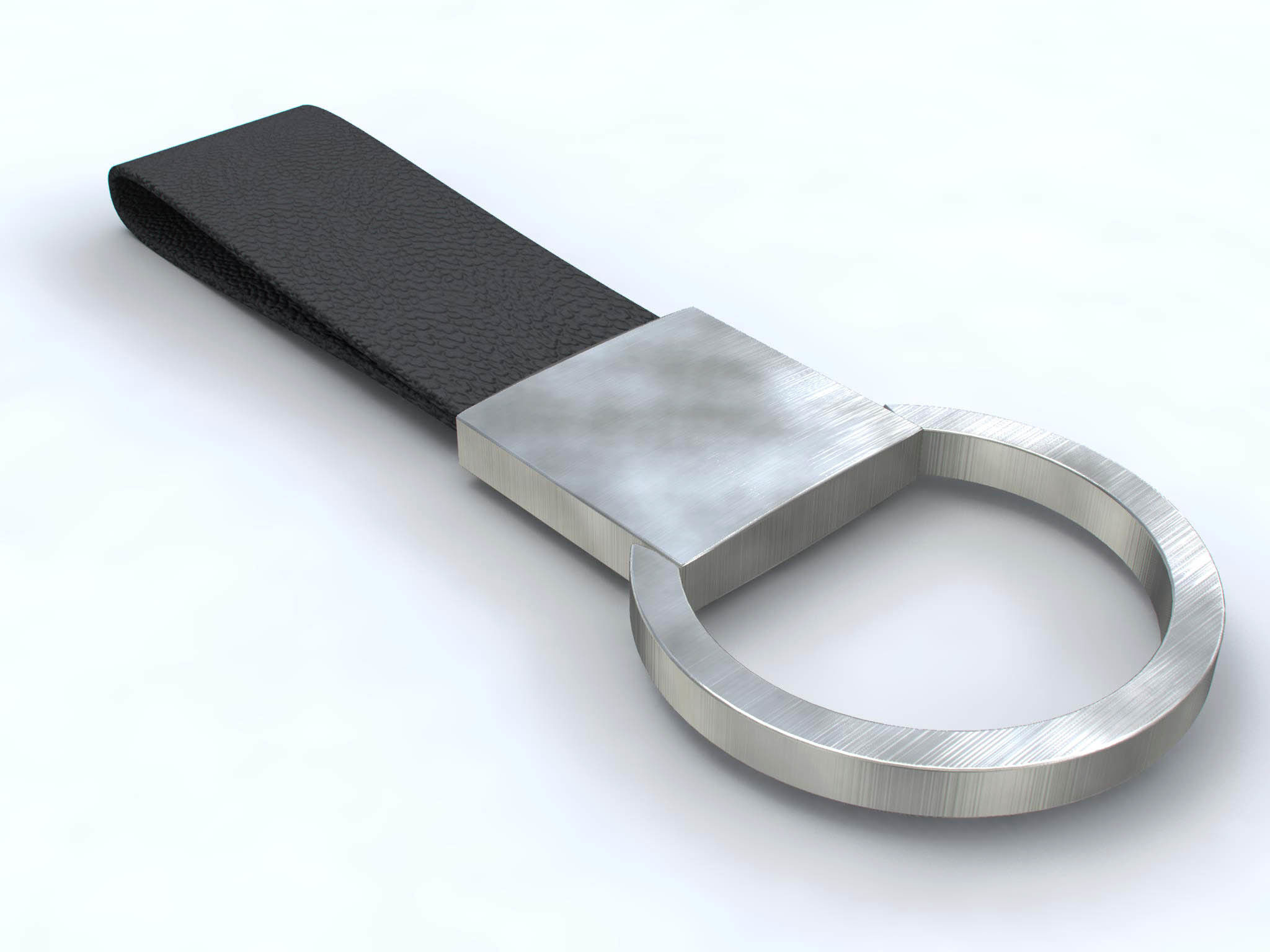 Leather and steel keychain 3D model_2