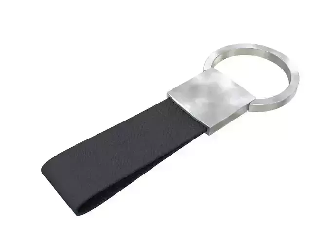 Leather and steel keychain 3D model