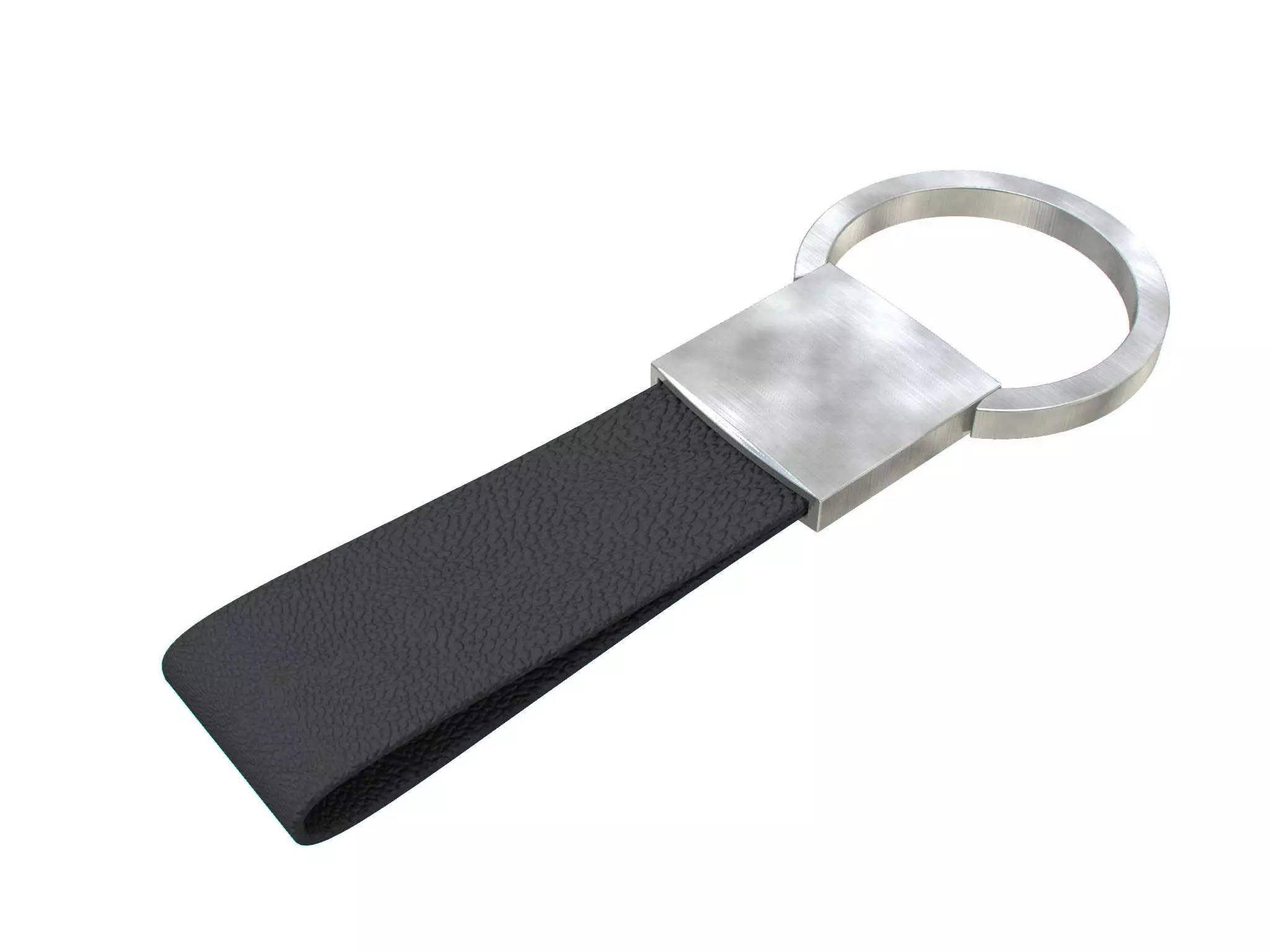 Leather and steel keychain 3D model_0